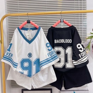 Bộ quần đùi áo thun unisex nữ tay lỡ form rộng chất cotton su (BỘ 91) THUUNISEX M137