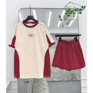 Bộ quần đùi áo thun unisex nữ tay lỡ form rộng chất cotton su in DONT chữ THUUNISEX M362