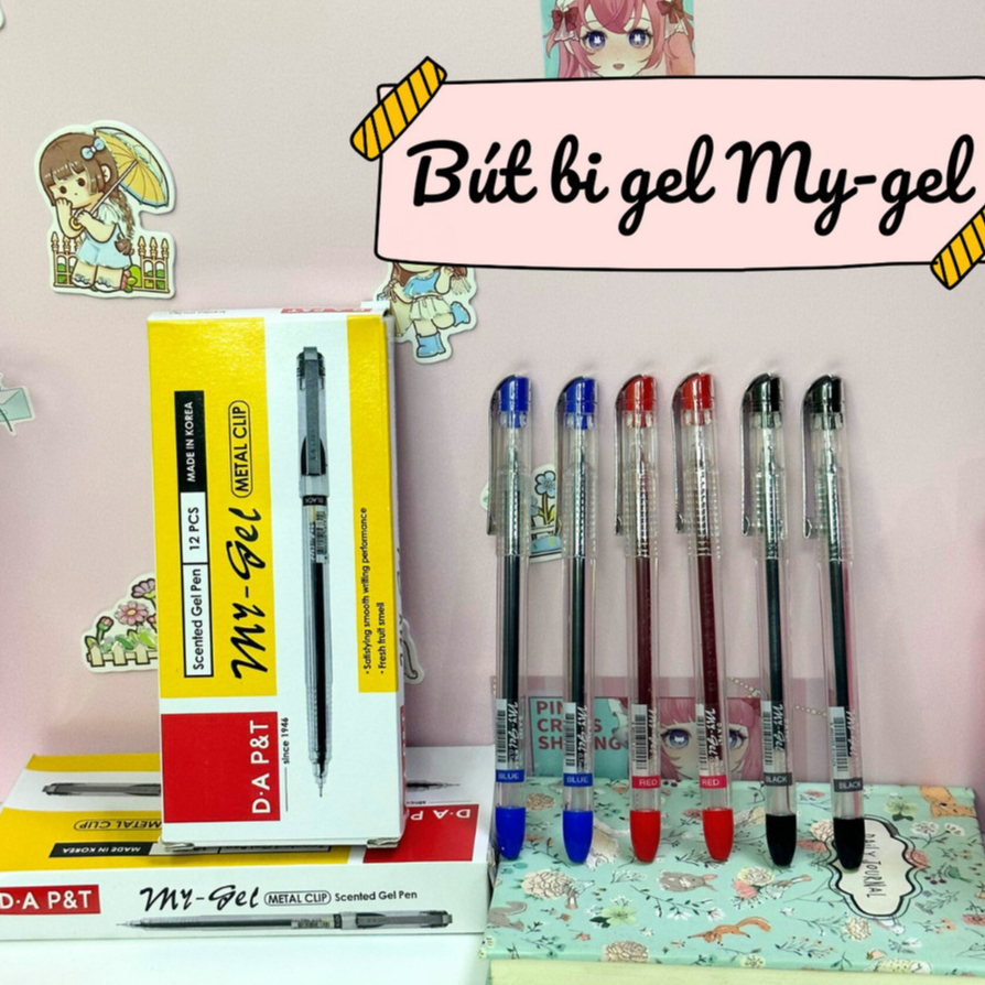 Bút gel My-gel  Dong-A nắp cài sắt xanh, đen, đỏ