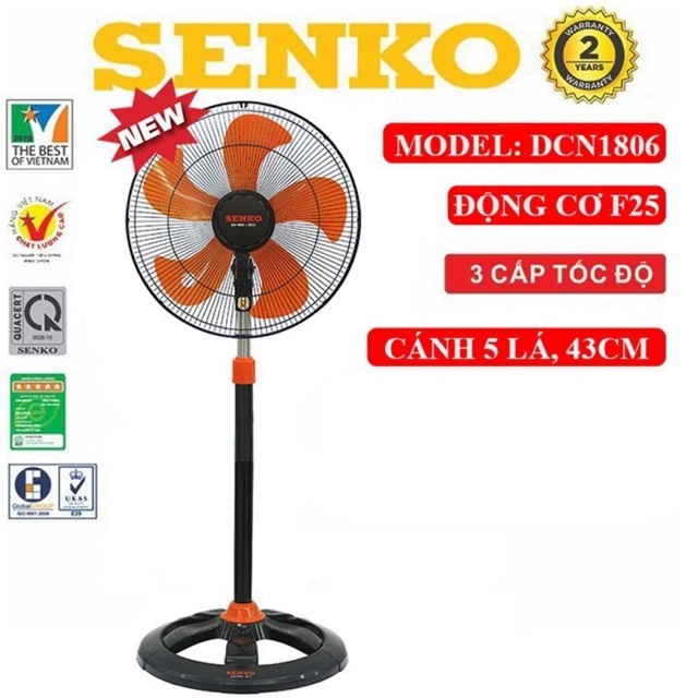 Quạt Senko Đứng Thân Sắt DTS1607 Đen Cam Hàng Chính Hãng