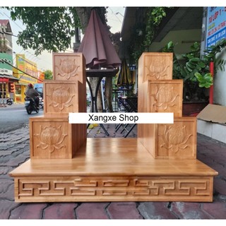 Bục tam cấp gỗ xoan đặt bàn thờ thần kt mặt 16cm-18cm-20cm
