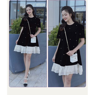 Váy Bầu đính ngọc phối đuôi xòe xinh xắn, Đầm Bầu công sở dành cho các mẹ bầu mặc đi chơi,đi làm,quà tặng