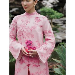 [Mã 1SPIKE07 giảm 50K đơn 350K] Áo dài Hồng Sư tơ thêu cao cấp 4 tà- cover Xéo Xọ Nữ Dress