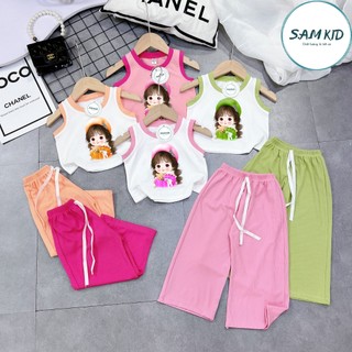 Đồ bộ bé gái SAM kids bé ba lỗ quần gân lửng dài có size đại mặc mùa hè 8-40kg