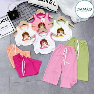 Đồ bộ bé gái SAM kids bé ba lỗ quần gân lửng dài có size đại mặc mùa hè 8-40kg