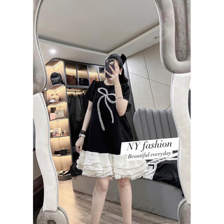 Đầm suông babydoll chân bèo tầng nơ to ngực thiết kế thời trang tinh tế duyên dáng trẻ trung đáng yêu
