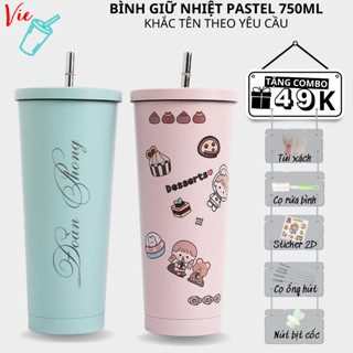 Ly Giữ Nhiệt VieCup - Bình Giữ Nhiệt Pastel Inox 304 - Khắc Tên Theo Yêu Cầu Và Quà Tặng