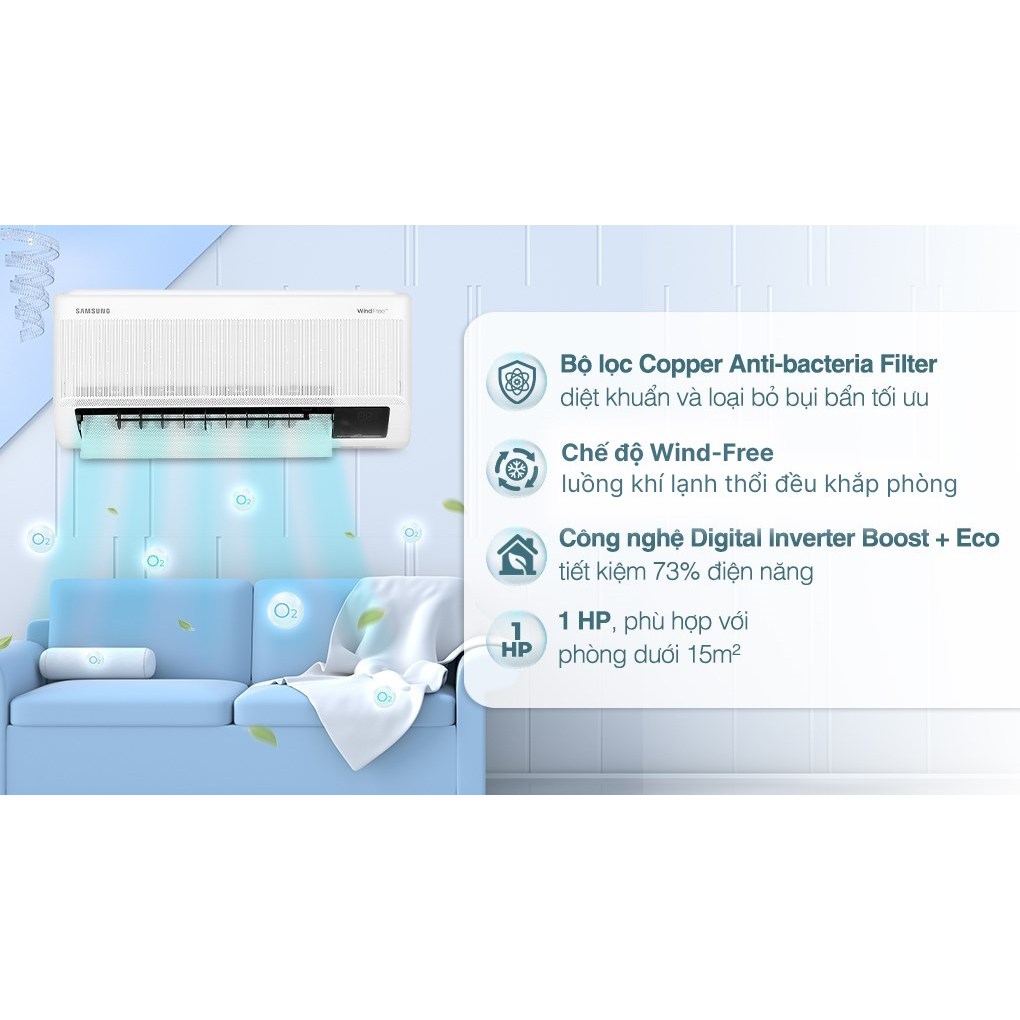 Máy lạnh Samsung Wind-Free Inverter 1 HP AR10CYFAAWKNSV 2023 (Có kết nối điện thoại)