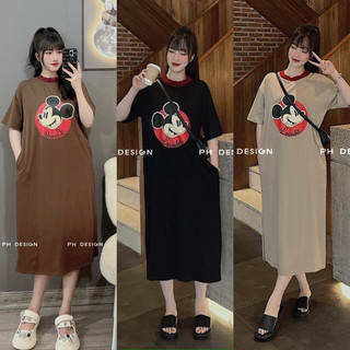 Váy phông xuông co giãn nhiều chất cottong thun mềm mịn có túi sườn in hình mickey