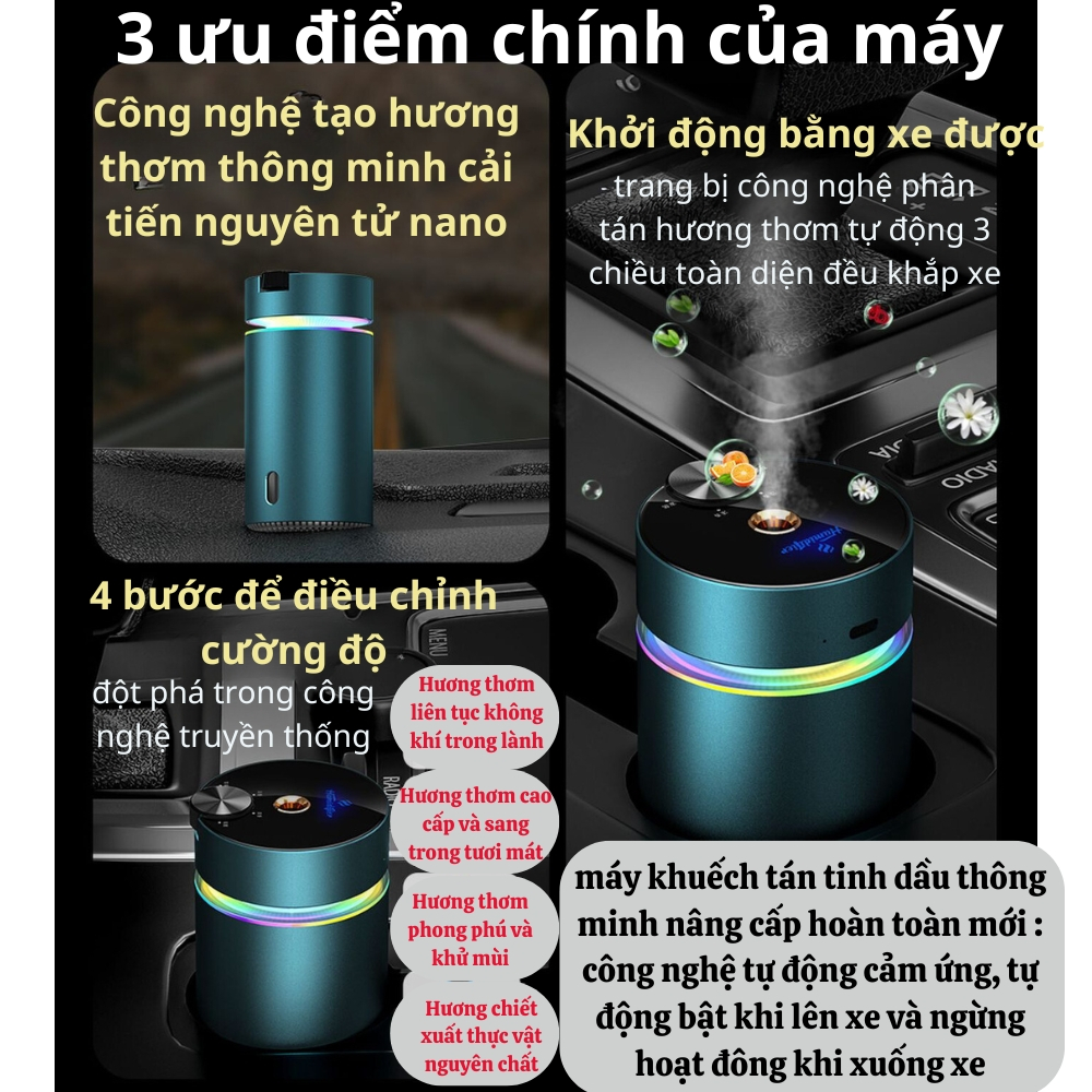 Máy khuếch tán tinh dầu ô tô xe hơi cao cấp, sạc pin, máy xông tinh dầu phun sương khử mùi ô tô, bàn làm việc phòng ngủ | BigBuy360 - bigbuy360.vn