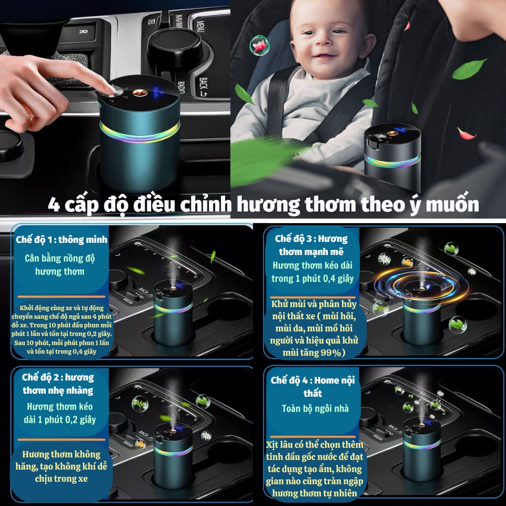 Máy khuếch tán tinh dầu ô tô xe hơi cao cấp, sạc pin, máy xông tinh dầu phun sương khử mùi ô tô, bàn làm việc phòng ngủ | BigBuy360 - bigbuy360.vn