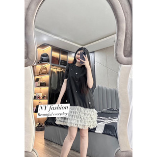 Đầm suông babydoll bèo tầng kết ngọc thiết kế thời trang tinh tế duyên dáng trẻ trung đáng yêu