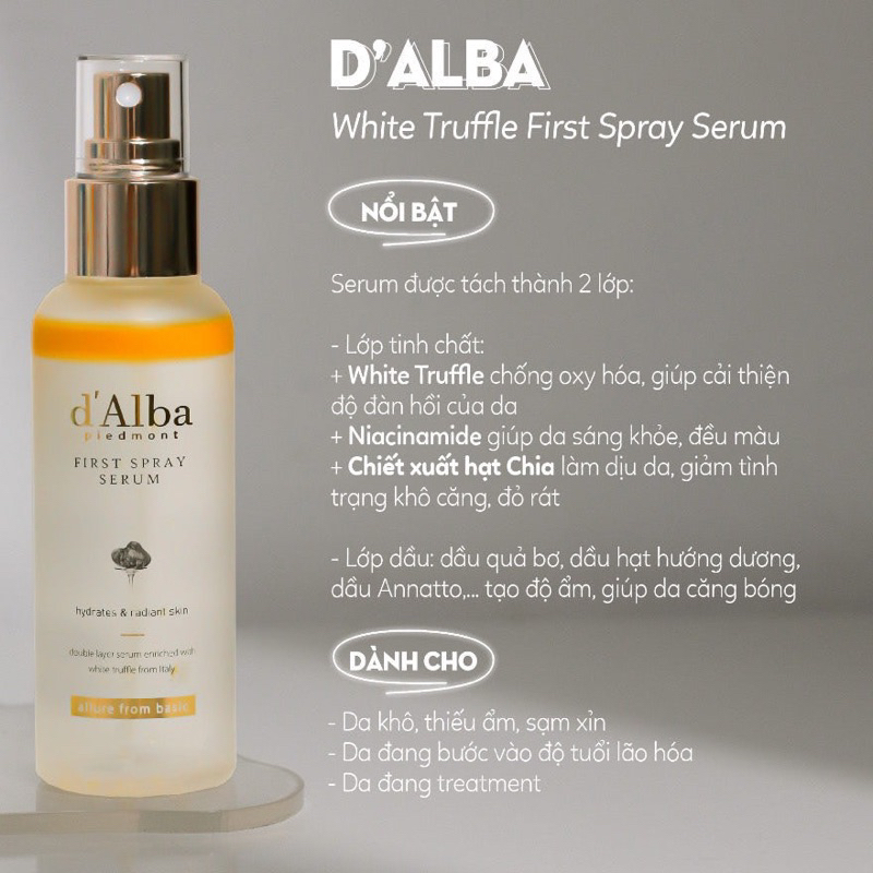 Xịt Khoáng Dạng Serum D'ALBA  Giúp Da Căng Bóng (hàng chính hãng)