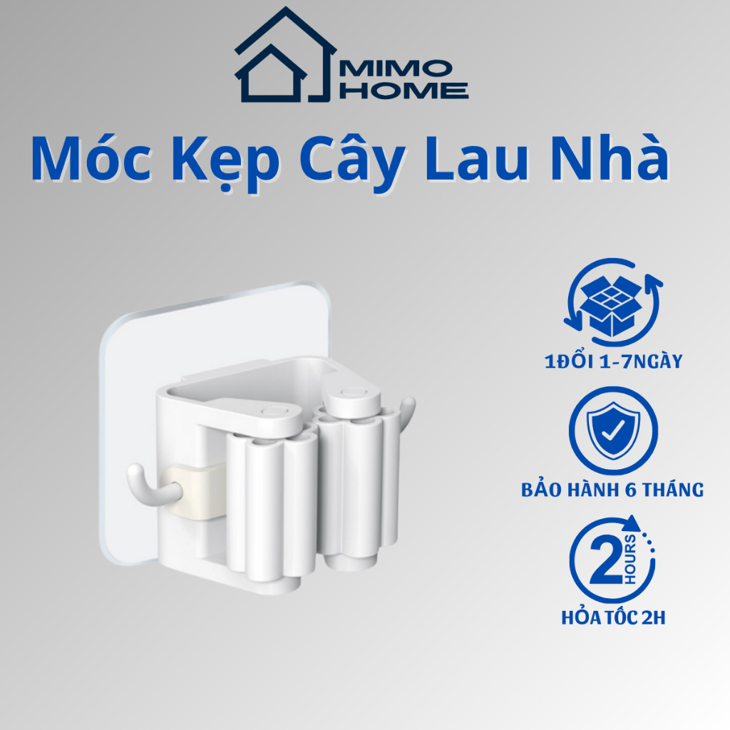 Móc Dán Tường Kẹp Cây Lau Nhà Kèm Móc Treo, Kẹp Chổi Dán Tường Đa Năng