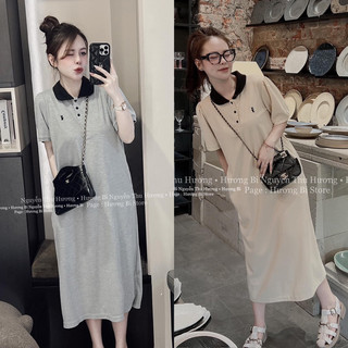 Váy xuông polo tiểu thư mềm mại  thêu ngực cottong mềm mại