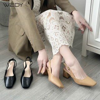 Giày sandal dáng slingback mũi vuông 5 phân, giày cao gót bít mũi màu đen wd2311