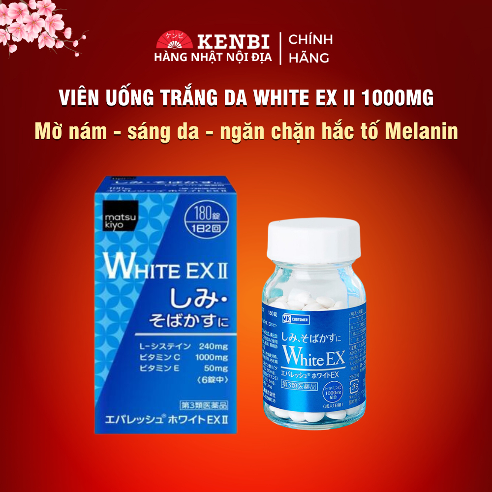 Viên uống trắng da , nám white ex II 180v