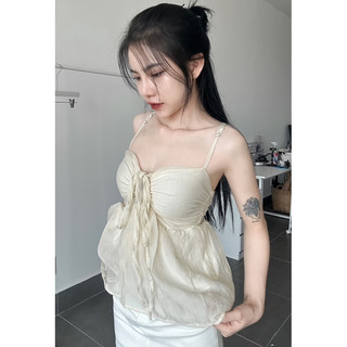 Áo 2s đũi tơ cột ngực babydoll 3 màu đen kem trắng