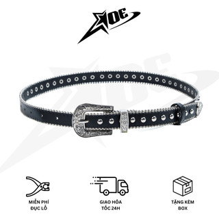 (Có sẵn) AOE STUDIO - Thắt lưng nam nữ Y2K da PU cao cấp họa tiết khắc nổi phối nút tròn viền dọc thân dây cá tính