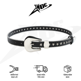 (Có sẵn) AOE STUDIO - Thắt lưng nam nữ Y2K da PU cao cấp họa tiết khắc nổi phối hình ngôi sao viền dọc thân dây cá tính