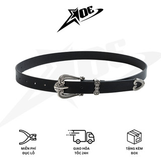 (Có sẵn) AOE STUDIO - Thắt lưng nam nữ da PU dây nịt cao cấp họa tiết nổi vintage khóa vương niệm phong cách Y2K