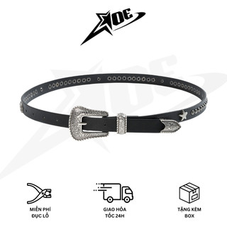 (Có sẵn) AOE STUDIO - Thắt lưng nam nữ Y2K da PU cao cấp họa tiết khắc nổi phối nút ngôi sao phong cách Gothic cá tính