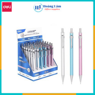 Bút chì kim bấm deli u998 / u999 ngòi 0.5mm, 0.7mm vỏ kim loại có kèm tẩy- có ruột thay thế