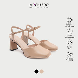 Giày sandal nữ cao gót mochardo mc.18 bít mũi da bóng gót vuông 7cm - hàng chính hãng
