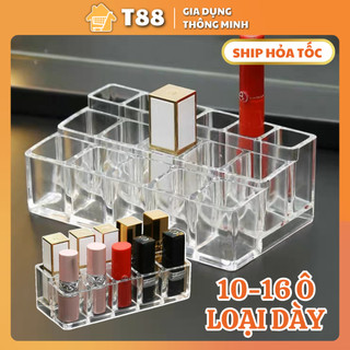 Khay đựng son 10 16 ô kết hợp cao thấp, kệ son môi để bàn nhựa mica trong suốt, thời trang