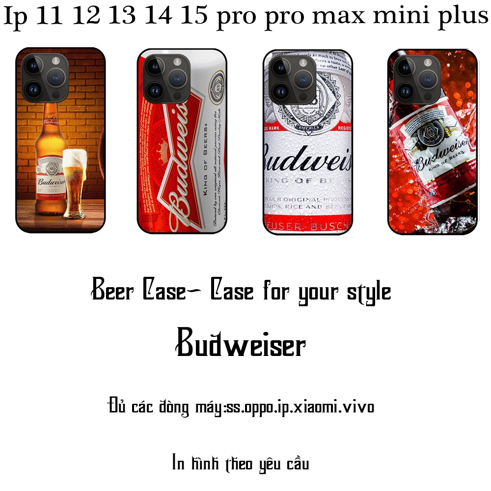 Ốp điện thoại bia Budweiser tráng gương dành cho ip11 12 13 14 15 promax pro mini plus ( dòng khác ib shop)