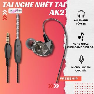 Tai nghe có dây nhét tai mincom ak2 nghe nhạc ziyou có micro âm thanh super bass chống ồn cho điện thoại pc laptop