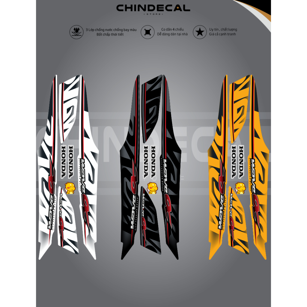 Tem WAVE ALPHA 100 vs 50cc Mẫu 2010 | Nhiều lựa chọn màu tem | 3 lớp chống nước chống bay màu | 612635