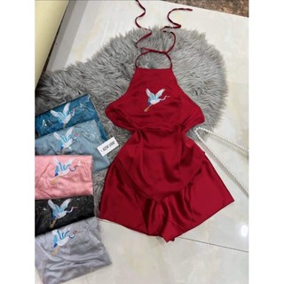 BỘ YẾM LỤA ĐÙI THÊU HẠC