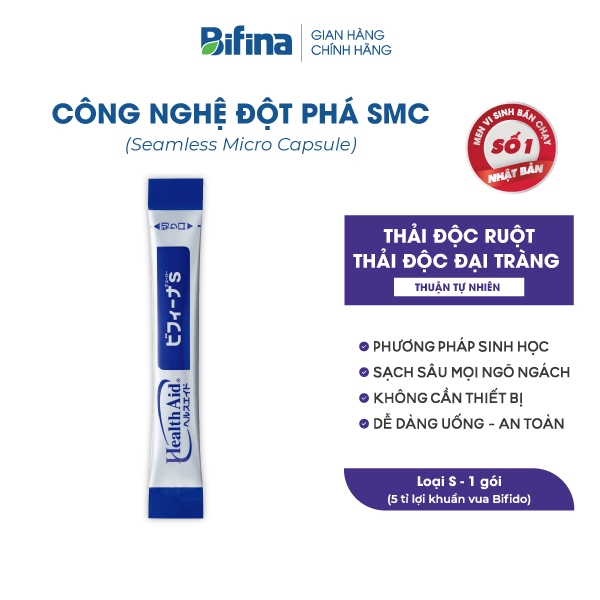 Thải Độc Đại Tràng - BIFINA NHẬT BẢN, loại S - Lẻ 1 gói (không có hộp) - Nhuận tràng, Detox, không dùng cafe