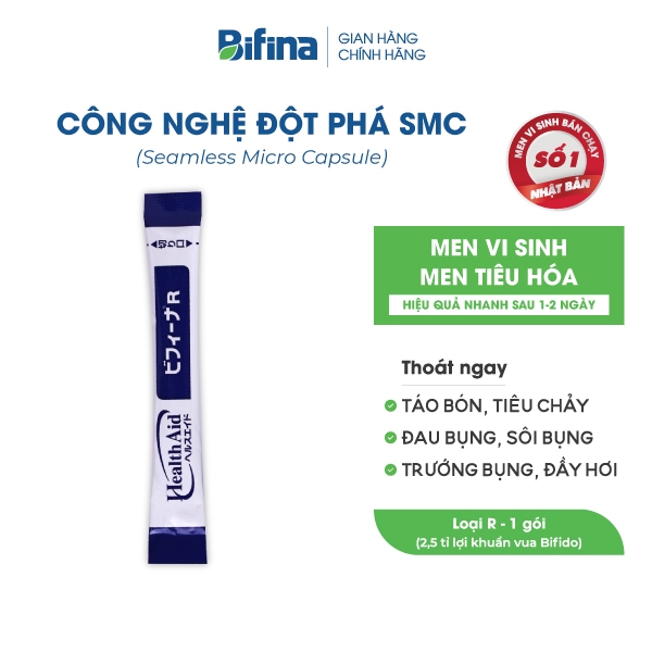 Men tiêu hóa Bifina Nhật Bản - Loại R, Lẻ 1 gói (không có hộp) - Chuyên biệt cho táo bón, rối loạn tiêu hóa