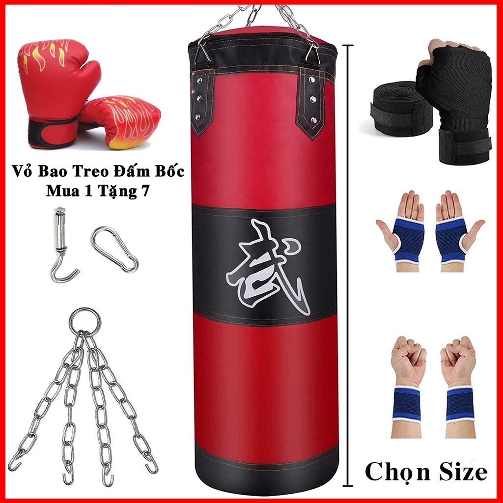 Vỏ Bao Đấm Bốc Treo Tường 3 Lớp Cao Cấp – Chọn Size - Mua 1 Tặng 7 Phụ Kiện Tập Luyện Siêu Bền Tập B
