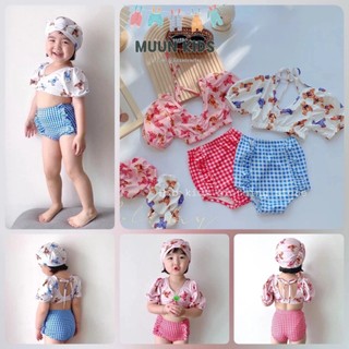 Bộ đồ bơi liền thân kèm mũ cho bé gái