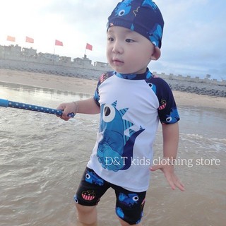 Bộ đồ bơi bé trai kèm mũ in hình khủng long ngộ nghĩnh