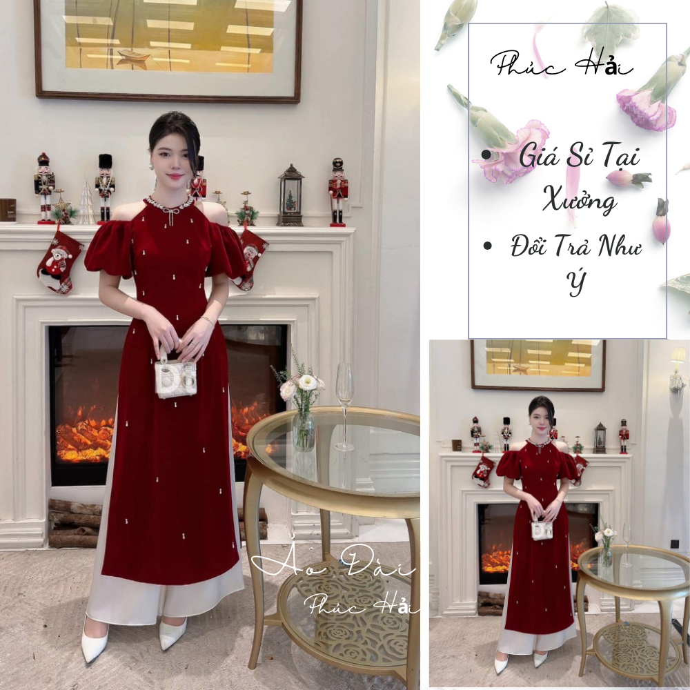Áo Dài Nhung ( hàng thiết kế đính charm cao cấp )