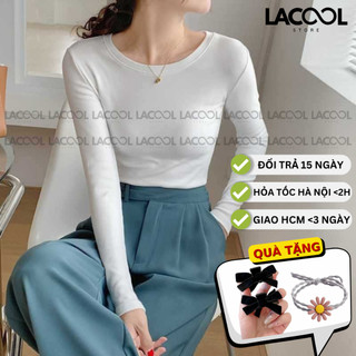 Áo Thun Nữ Dài Tay Cổ Tròn LACOOL Ôm Body Chất Vải Cotton Dẻo Mềm Mượt Không Bai Nhão Giữ Form 8 Màu Đơn Giản LA03