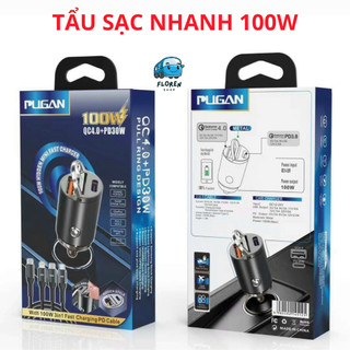 Sạc siêu nhanh ô tô PUGAN 100w , Tẩu sạc nhanh cắm tẩu âm nguồn 2 cổng USB và TYPE C phù hợp tất cả ô tô hàng chính hãng