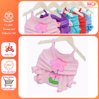 MK504 (5-17KG) Bộ áo 2 dây quần cộc bèo phối in hình áo quần chất Đũi mỏng mềm, thoáng mát cho bé dưới 4 tuổi