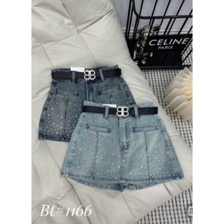 Quần giả váy jean denim bò đính đá kèm đai BB, phối 2 túi ngang trước trẻ trung QCCC QCL1 LuciK Shop CV0066 1166