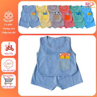  MK342 (6-16KG) Bộ áo ba lỗ quần cộc phối túi thật sọc dệt chất thun lạnh cho bé