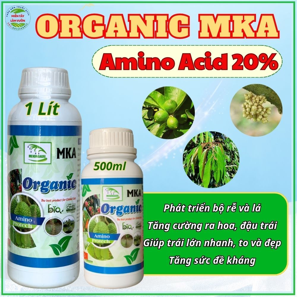 Phân bón lá Organic MKA (Amino Acid 20%)  giúp dưỡng rễ, cơi đọt, dưỡng trái bóng đẹp