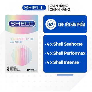 Bao cao su Shell Triple Mix siêu mỏng, mát lạnh, gân gai - Hộp 12 cái | SHELL CHÍNH HÃNG