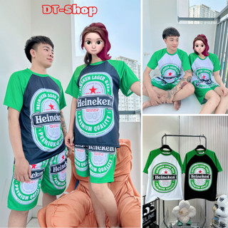  BỘ quần áo nam nữ họa tiết lớn in bia HEINEKEN 2024 Phối Trắng Đen L-XXL dưới 100kg - dt_shop