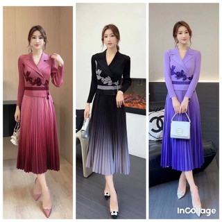 Đầm xòe lụa dập ly, đầm vest công sở tay dài - Mua Váy xòe đi tiệc