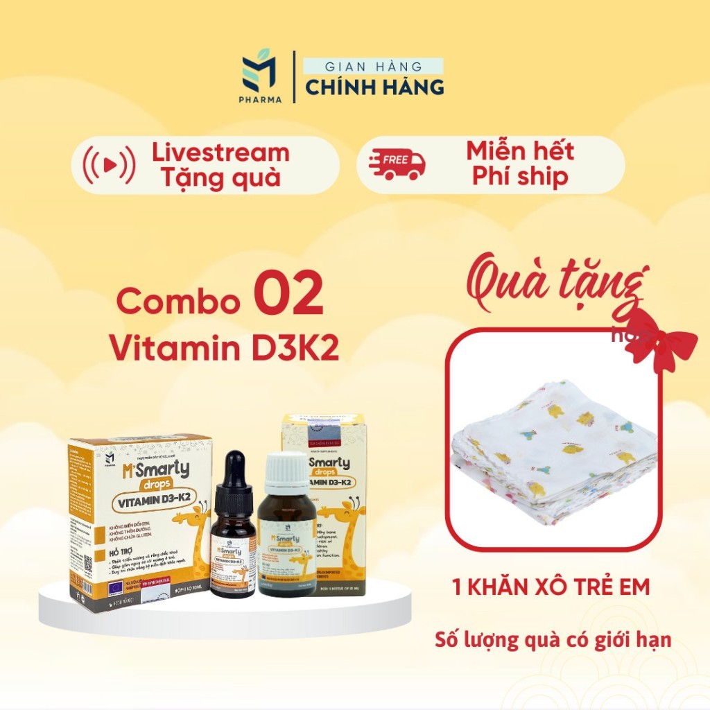 M'smarty Vitamin D3 K2 10 ml Dạng Pipet Và 15 ml Dạng Nhỏ Giọt - Vitamin Tăng Chiều Cao Cho Trẻ Sơ Sinh