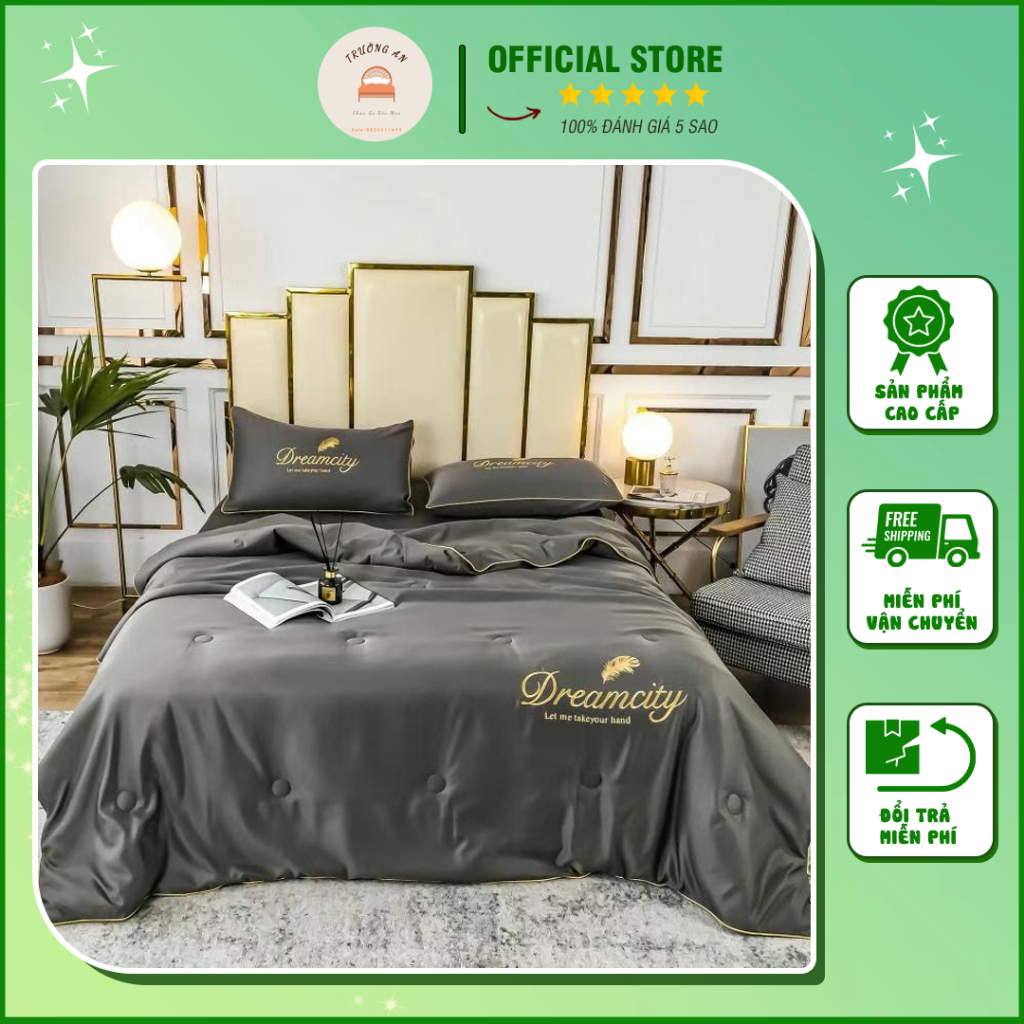 Set Lụa Thái Chữ H và Dreamcity - Bộ Chăn Ga Gối Chăn Ga 4 Mùa Phi Lụa Đanh Bóng Nhưng Không Hề Kém 